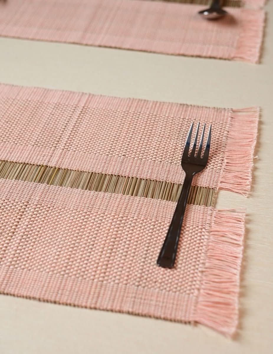 Handmade Madurkathi Table Mat - Blush Pink - Kadam Haat