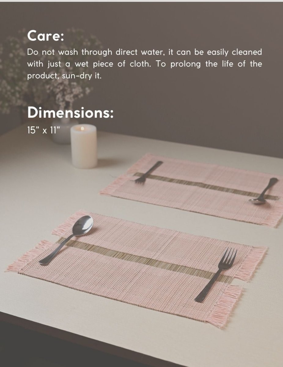 Handmade Madurkathi Table Mat - Blush Pink - Kadam Haat