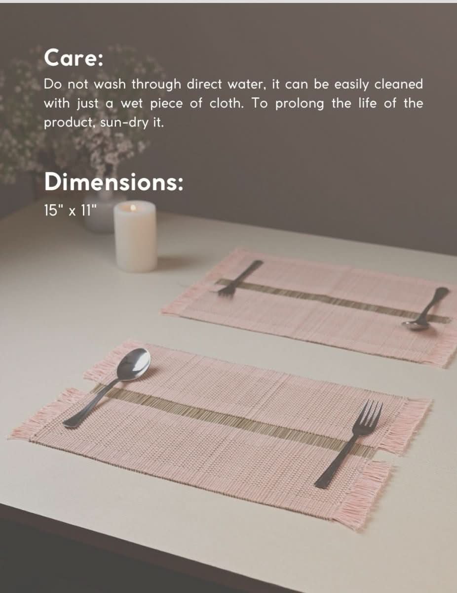 Handmade Madurkathi Table Mat - Blush Pink - Kadam Haat