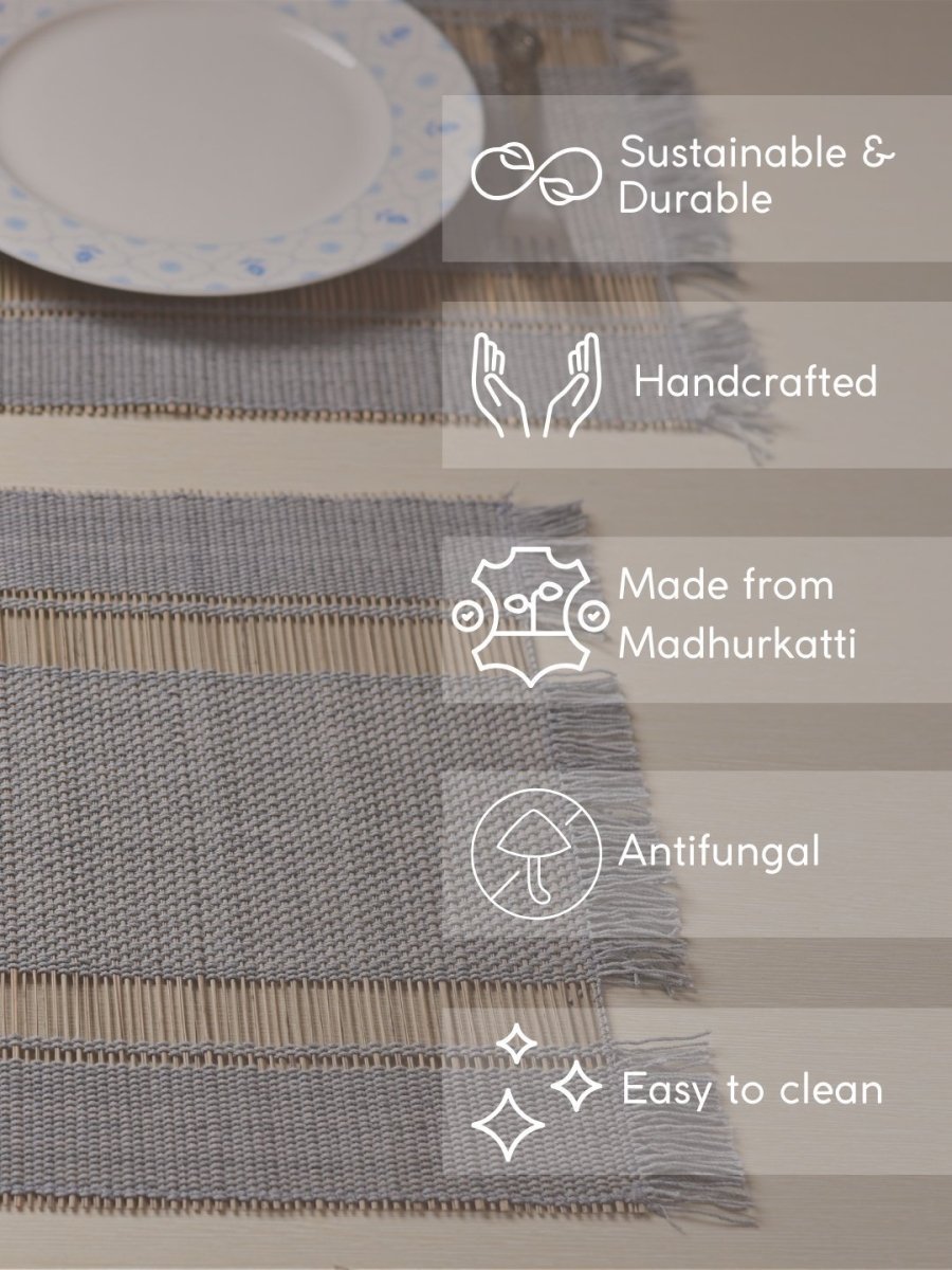 Handmade Madurkathi Table Mat - Grey - Kadam Haat