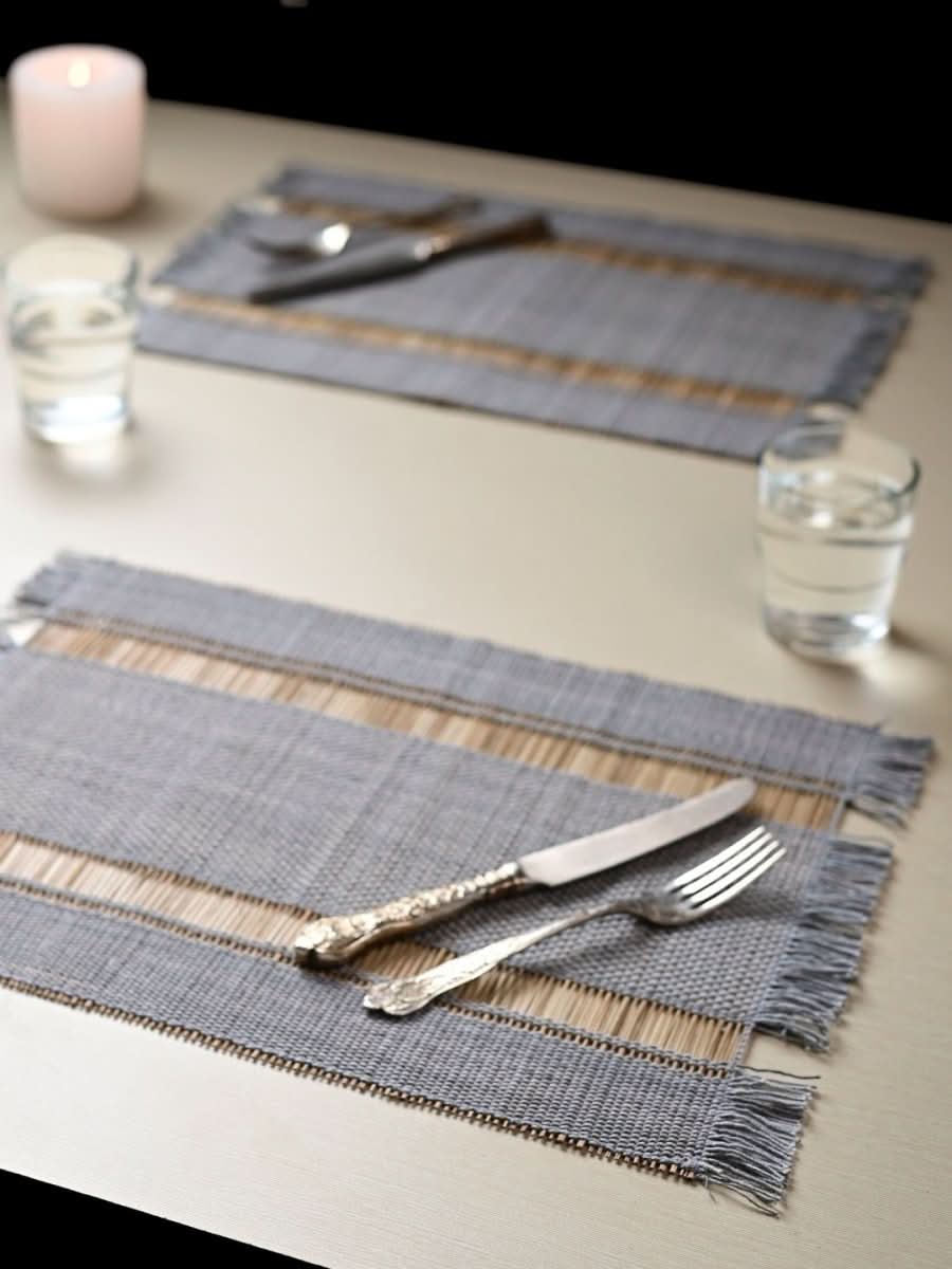 Handmade Madurkathi Table Mat - Grey - Kadam Haat