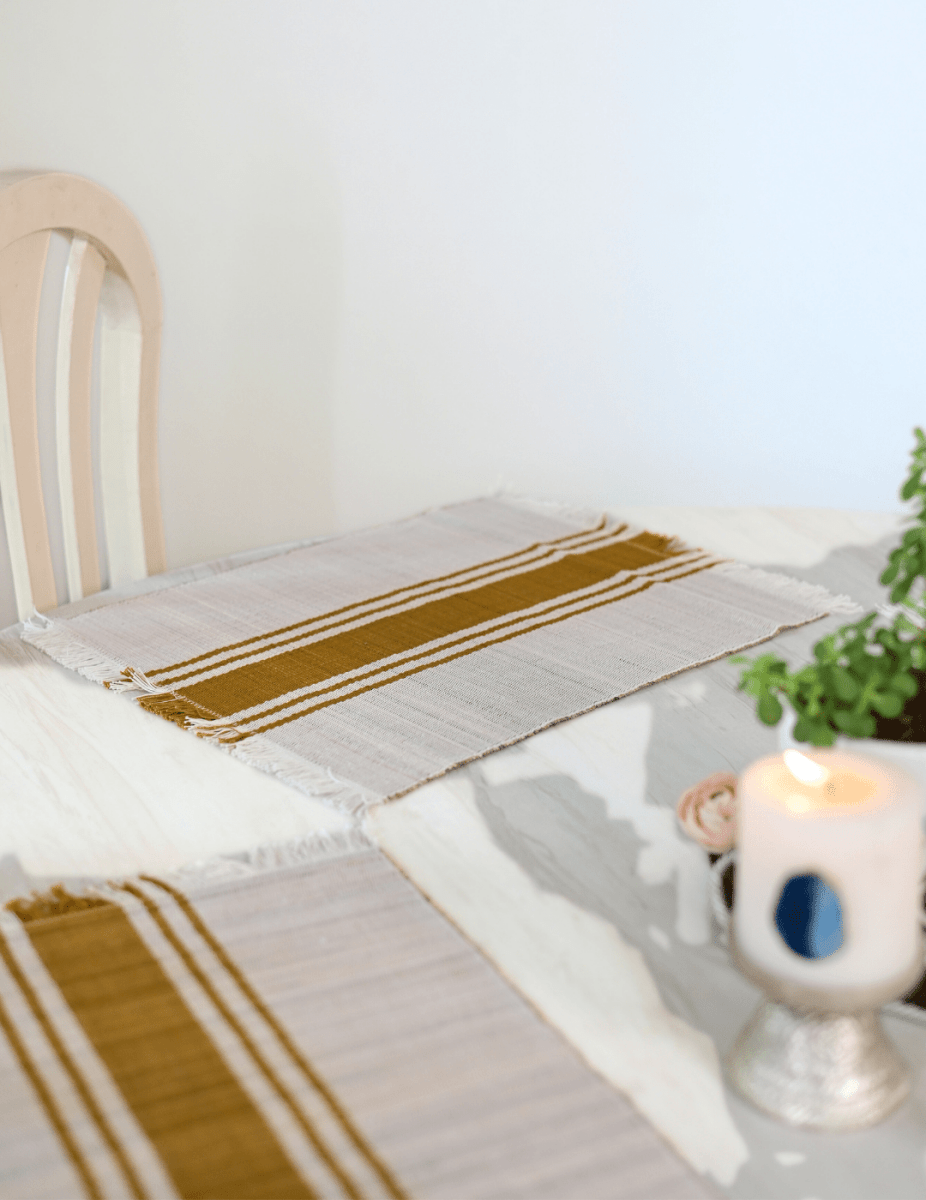 Handmade Madurkathi Table Mat - Mustard - Kadam Haat