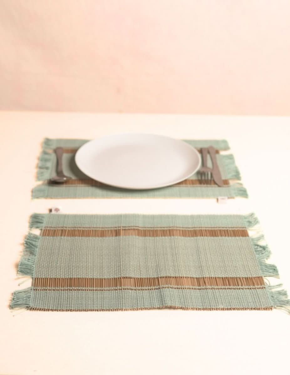 Handmade Madurkathi Table Mat - Sage Green - Kadam Haat