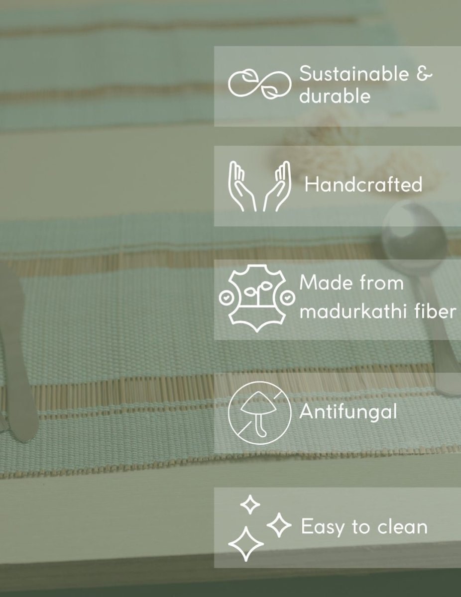 Handmade Madurkathi Table Mat - Sage Green - Kadam Haat
