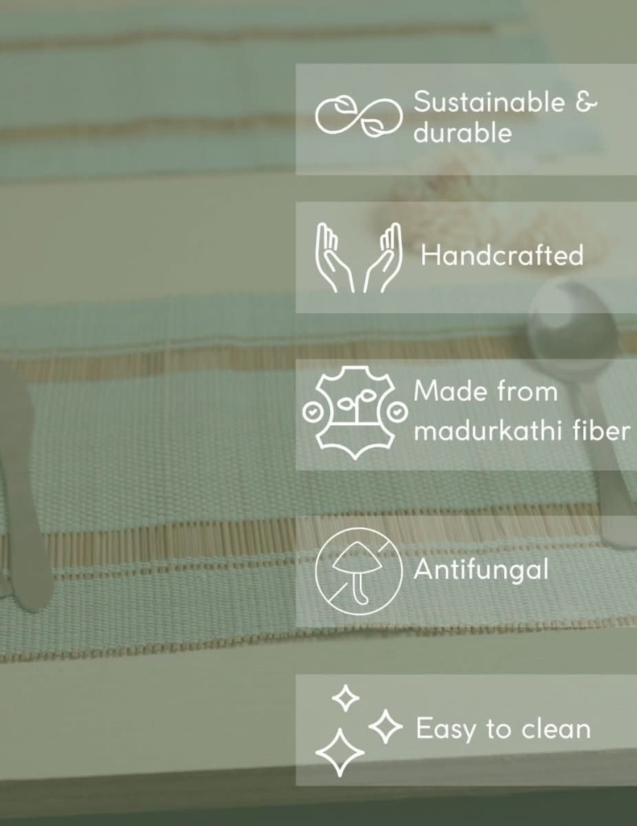 Handmade Madurkathi Table Mat - Sage Green - Kadam Haat