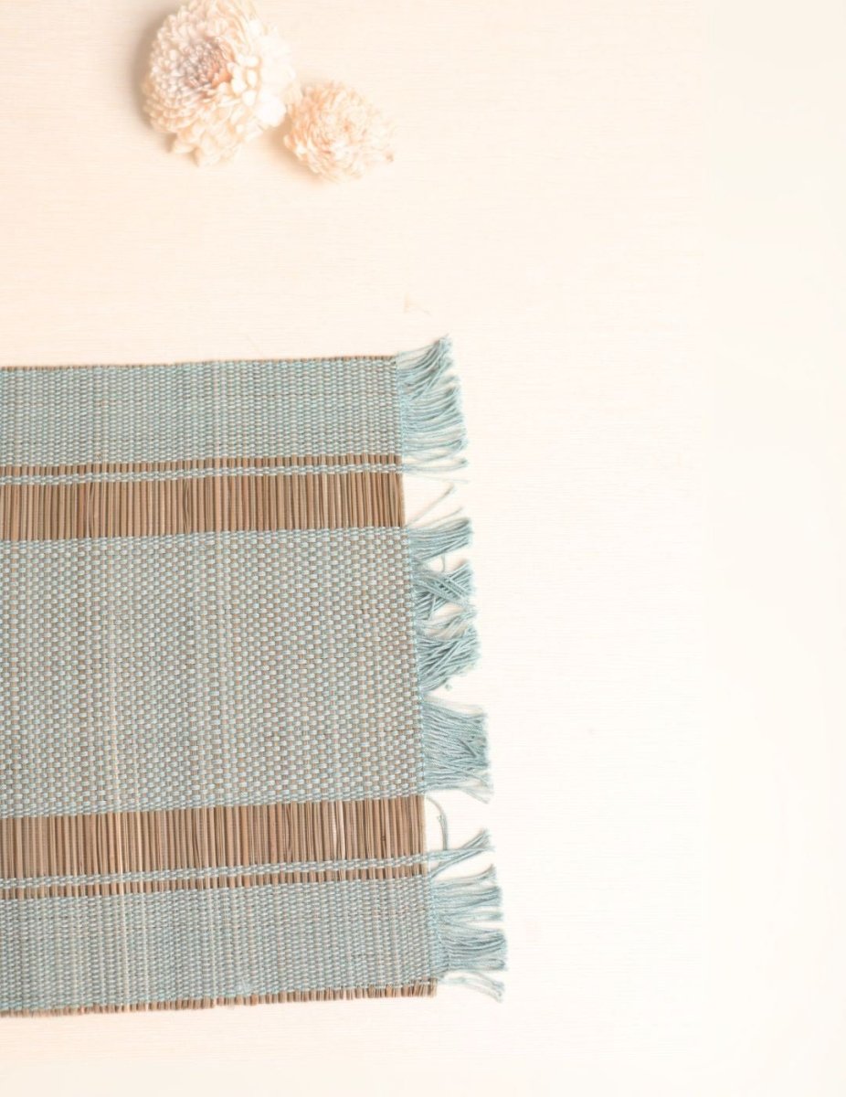 Handmade Madurkathi Table Mat - Sage Green - Kadam Haat