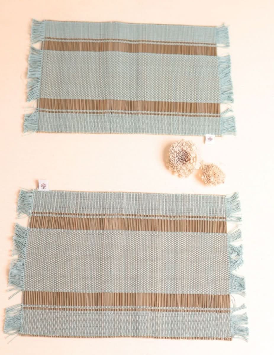 Handmade Madurkathi Table Mat - Sage Green - Kadam Haat