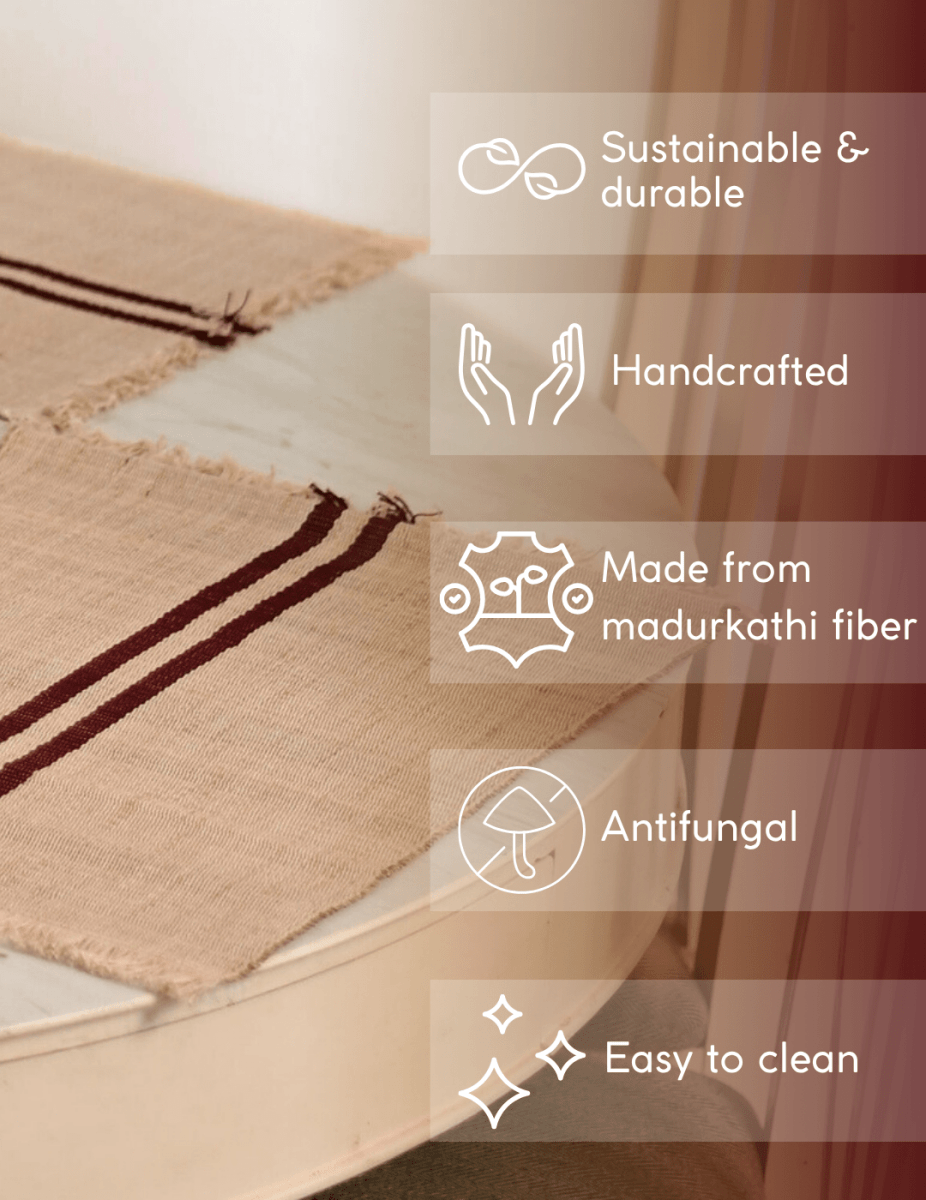 Handmade Madurkathi Table Mat - Vintage Loom stripe - Kadam Haat