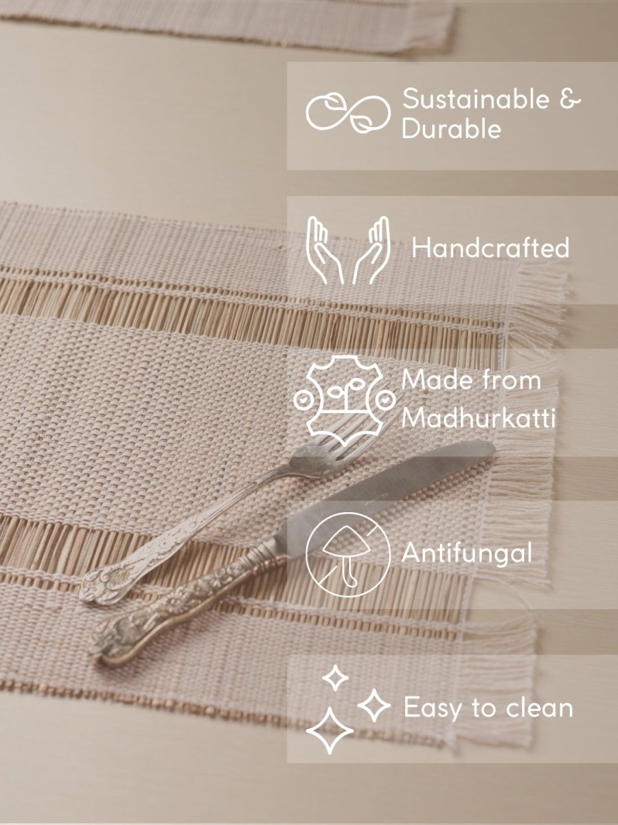 Handmade Madurkathi Table Mat - White - Kadam Haat