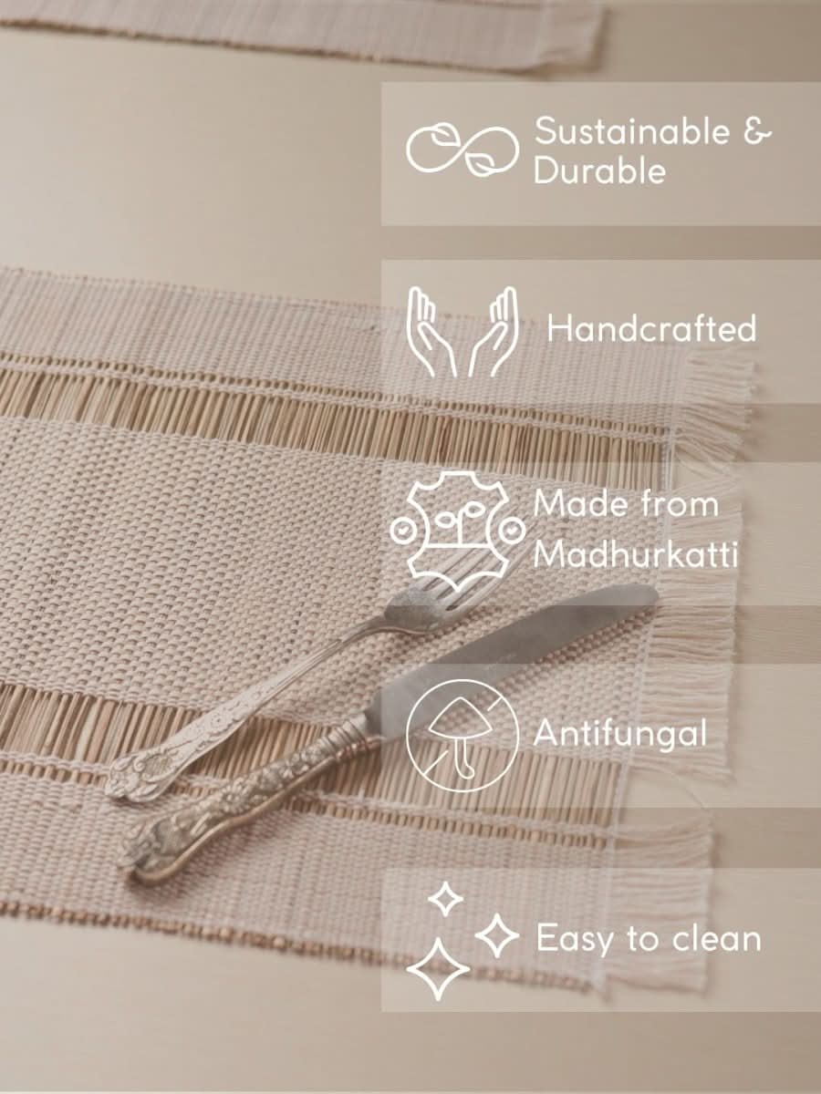 Handmade Madurkathi Table Mat - White - Kadam Haat
