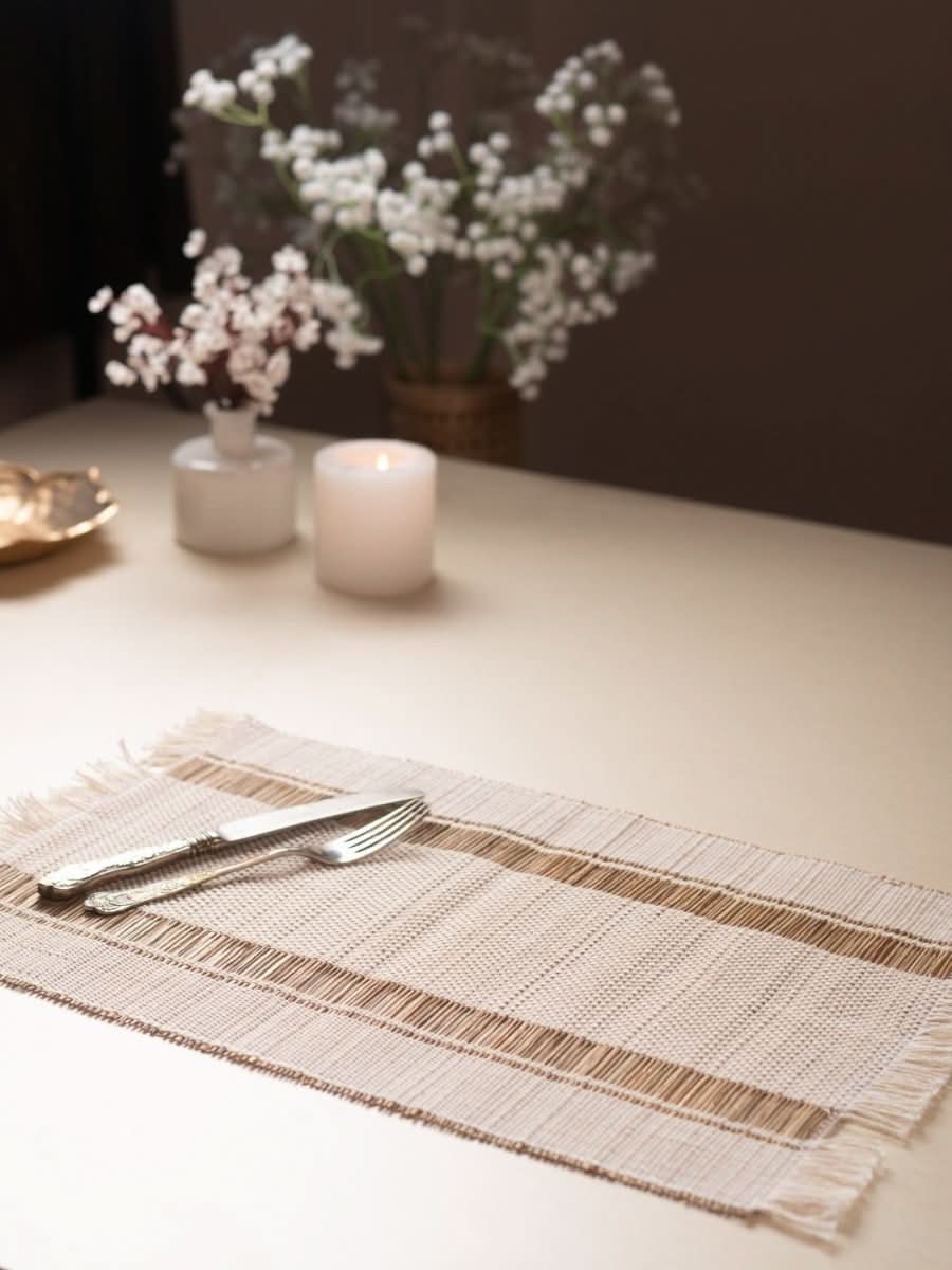 Handmade Madurkathi Table Mat - White - Kadam Haat