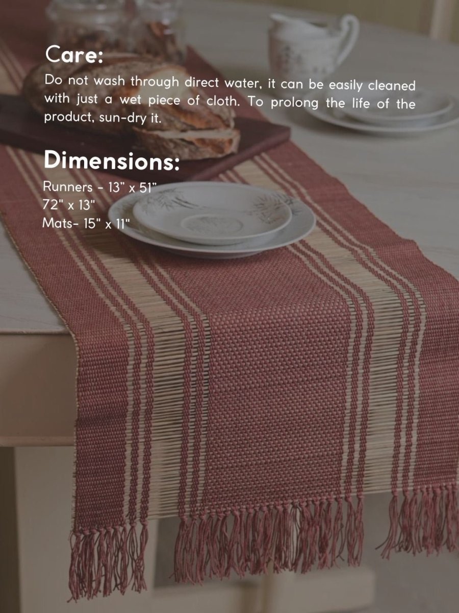Handmade Madurkathi Table Runner and Mat Combo - Apple Red - Kadam Haat