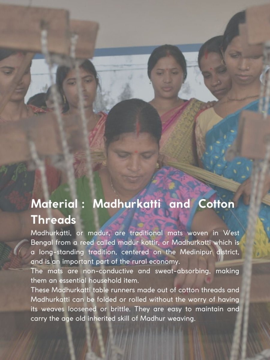 Handmade Madurkathi Table Runner and Mat Combo - Blueberry - Kadam Haat