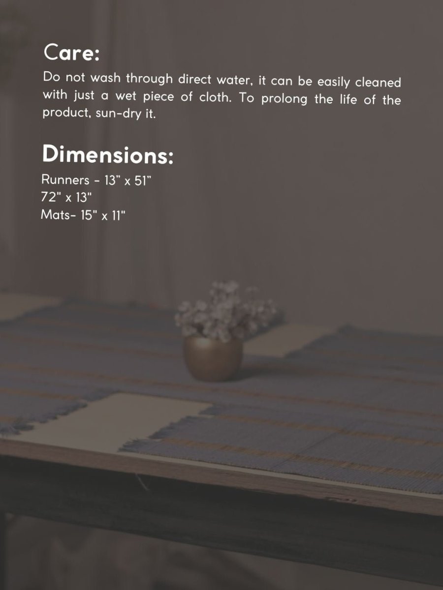 Handmade Madurkathi Table Runner and Mat Combo - Blueberry - Kadam Haat