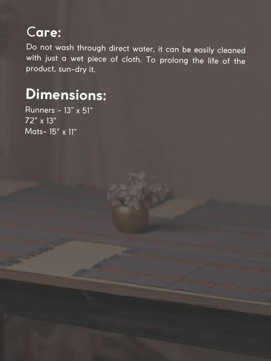 Handmade Madurkathi Table Runner and Mat Combo - Blueberry - Kadam Haat