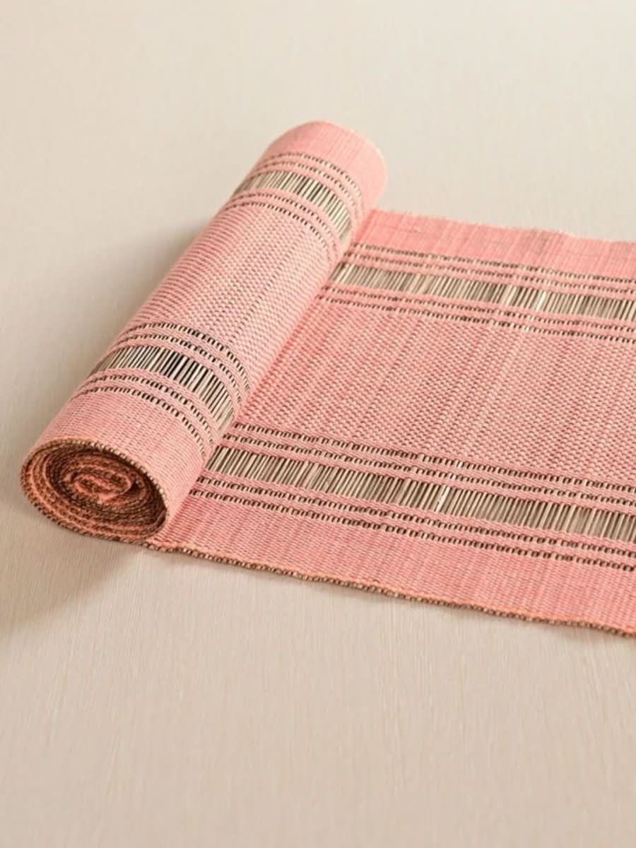 Handmade Madurkathi Table Runner and Mat Combo - Blush Pink - Kadam Haat