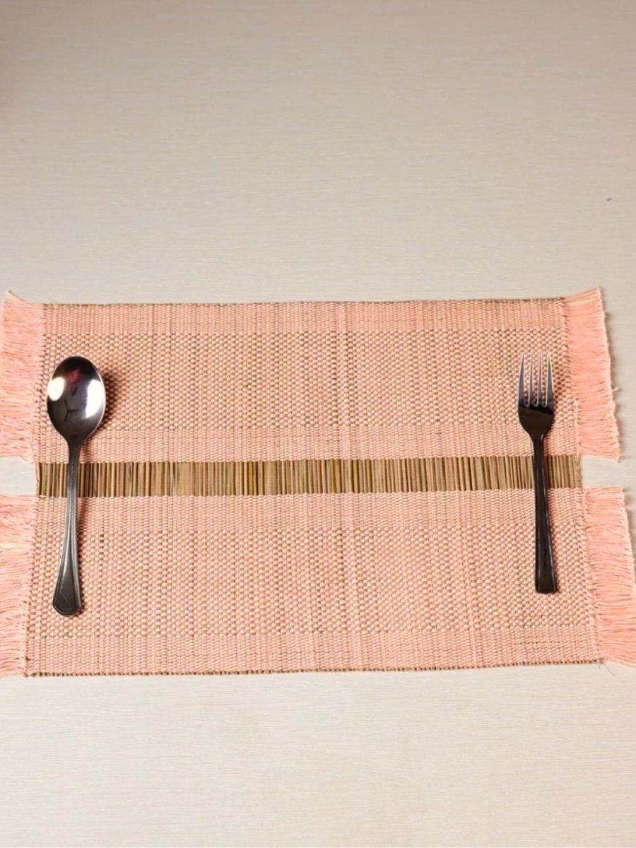 Handmade Madurkathi Table Runner and Mat Combo - Blush Pink - Kadam Haat