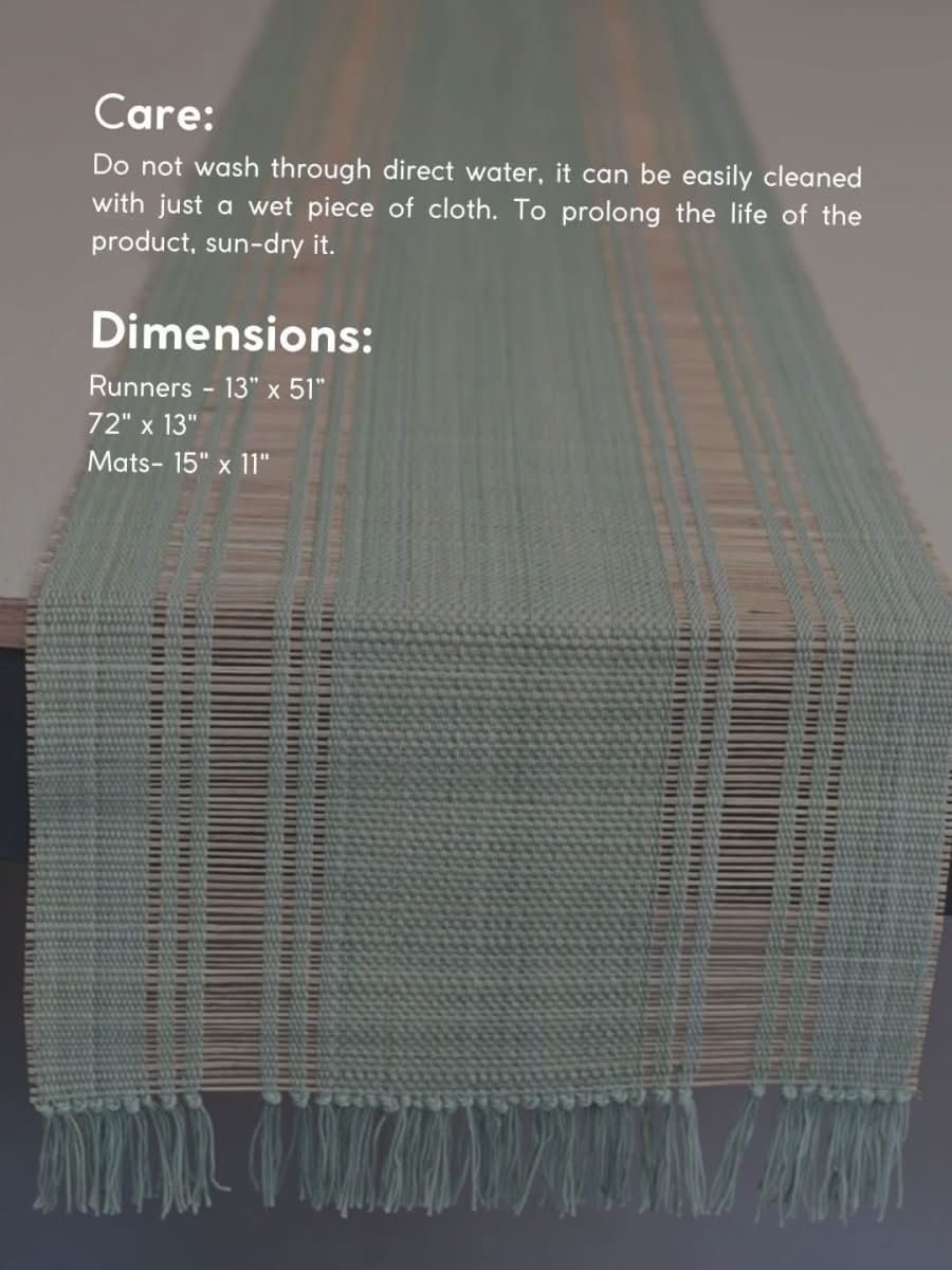 Handmade Madurkathi Table Runner and Mat Combo - Sage Green - Kadam Haat
