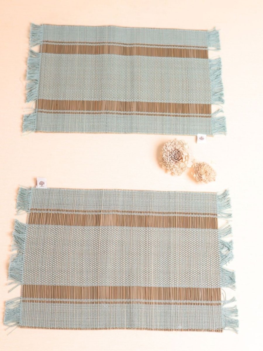 Handmade Madurkathi Table Runner and Mat Combo - Sage Green - Kadam Haat