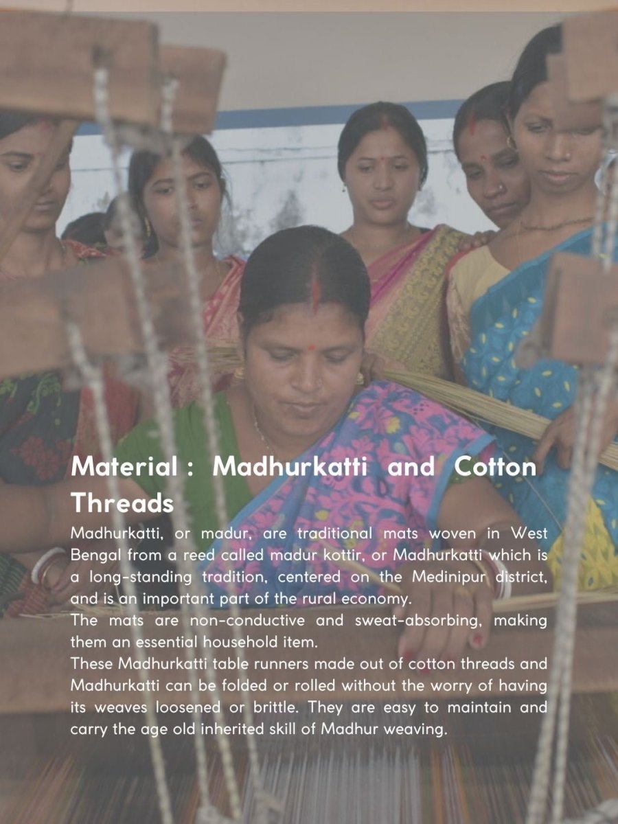 Handmade Madurkathi Table Runner and Mat Combo - Sage Green - Kadam Haat