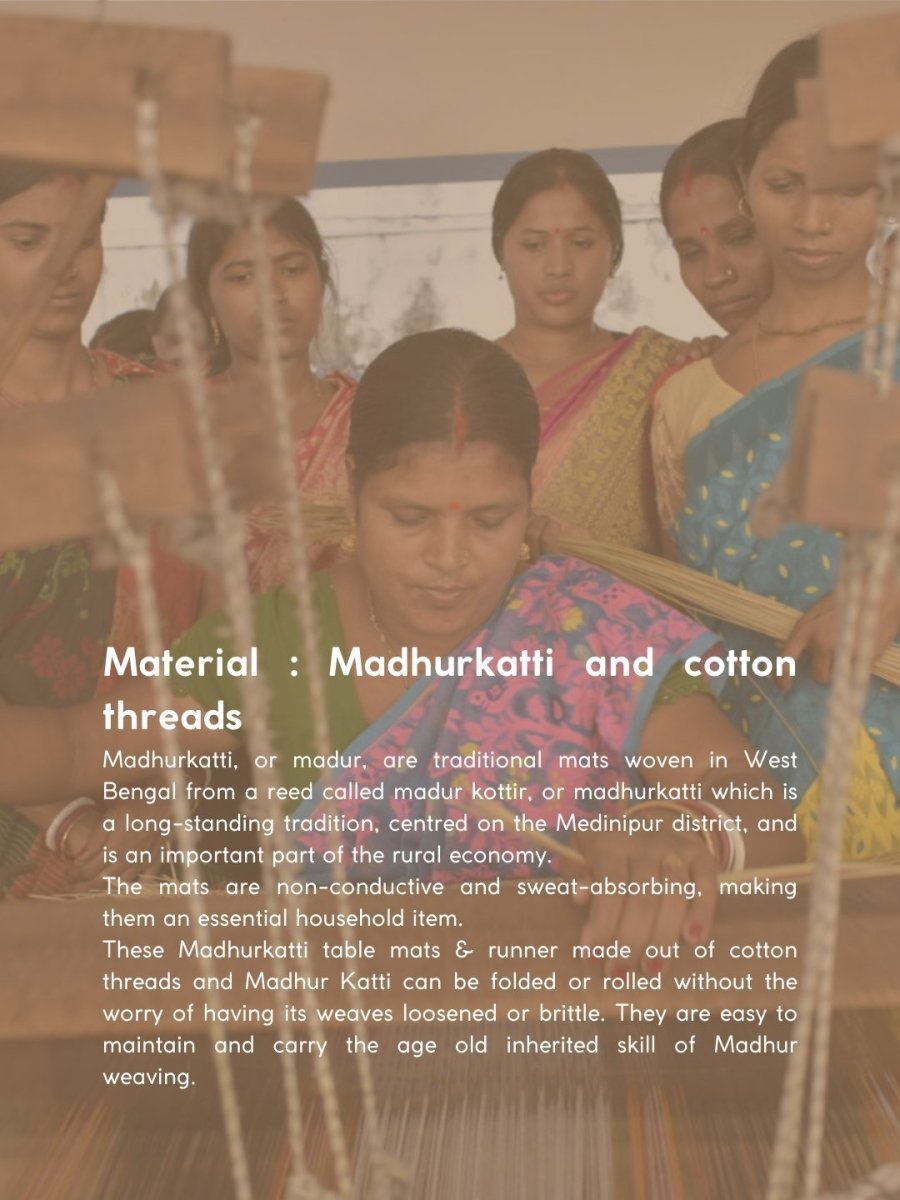 Handmade Madurkathi Table Runner and Mat Combo - White - Kadam Haat