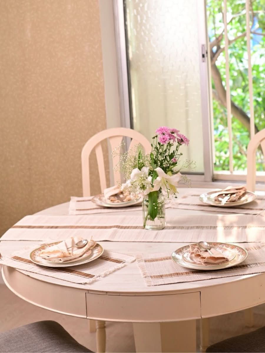Handmade Madurkathi Table Runner and Mat Combo - White - Kadam Haat