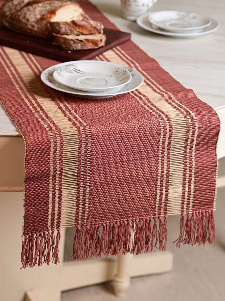 Handmade Madurkathi Table Runner - Apple Red - Kadam Haat
