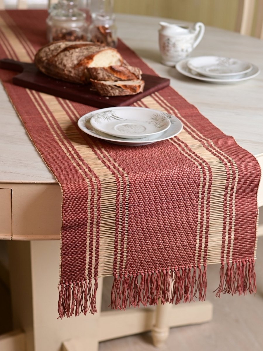 Handmade Madurkathi Table Runner - Apple Red - Kadam Haat