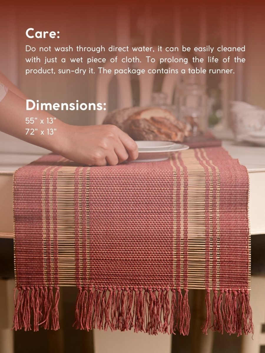 Handmade Madurkathi Table Runner - Apple Red - Kadam Haat