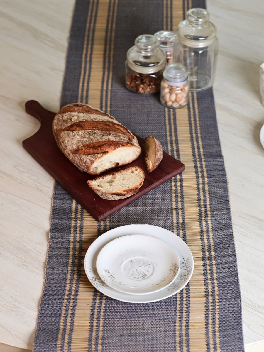 Handmade Madurkathi Table Runner - Blue Berry - Kadam Haat
