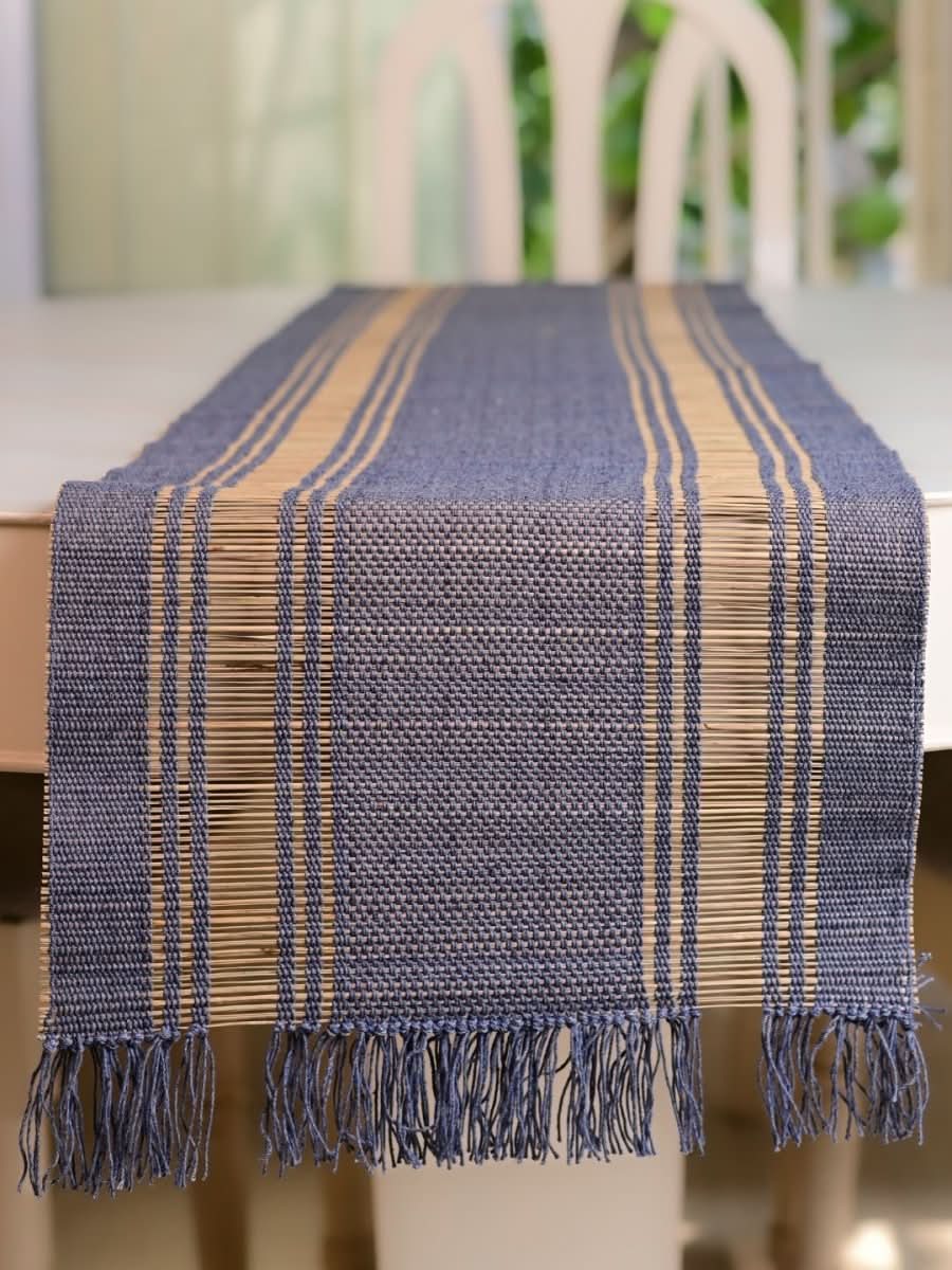 Handmade Madurkathi Table Runner - Blue Berry - Kadam Haat