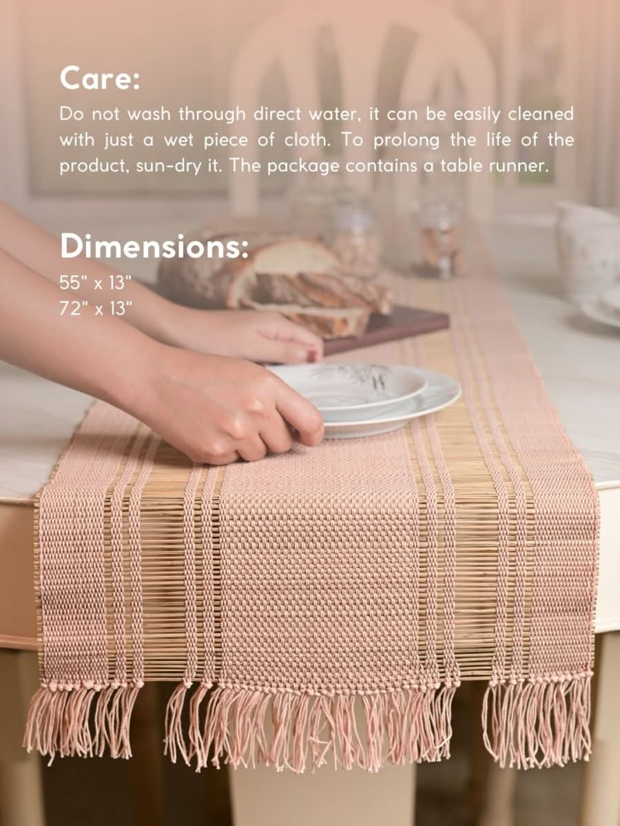 Handmade Madurkathi Table Runner - Blush Pink - Kadam Haat