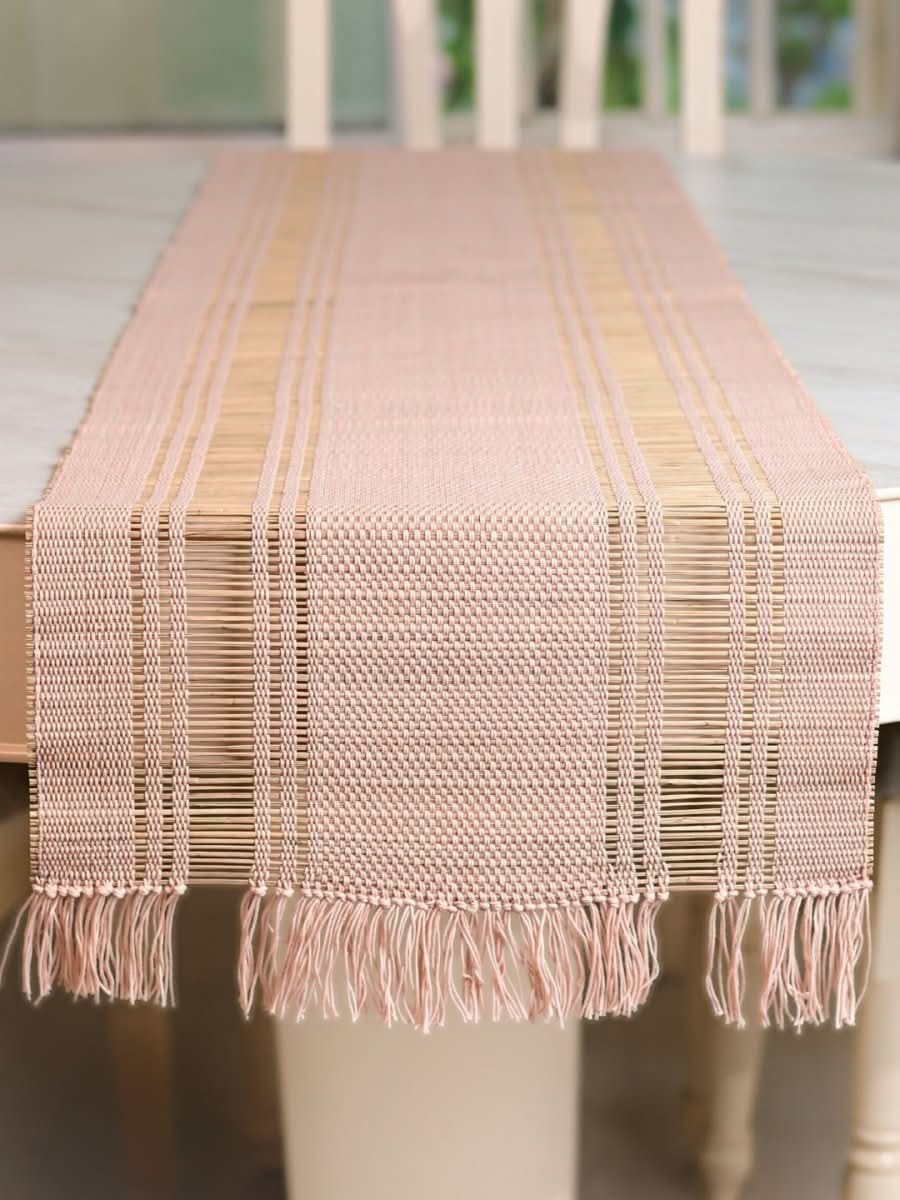Handmade Madurkathi Table Runner - Blush Pink - Kadam Haat