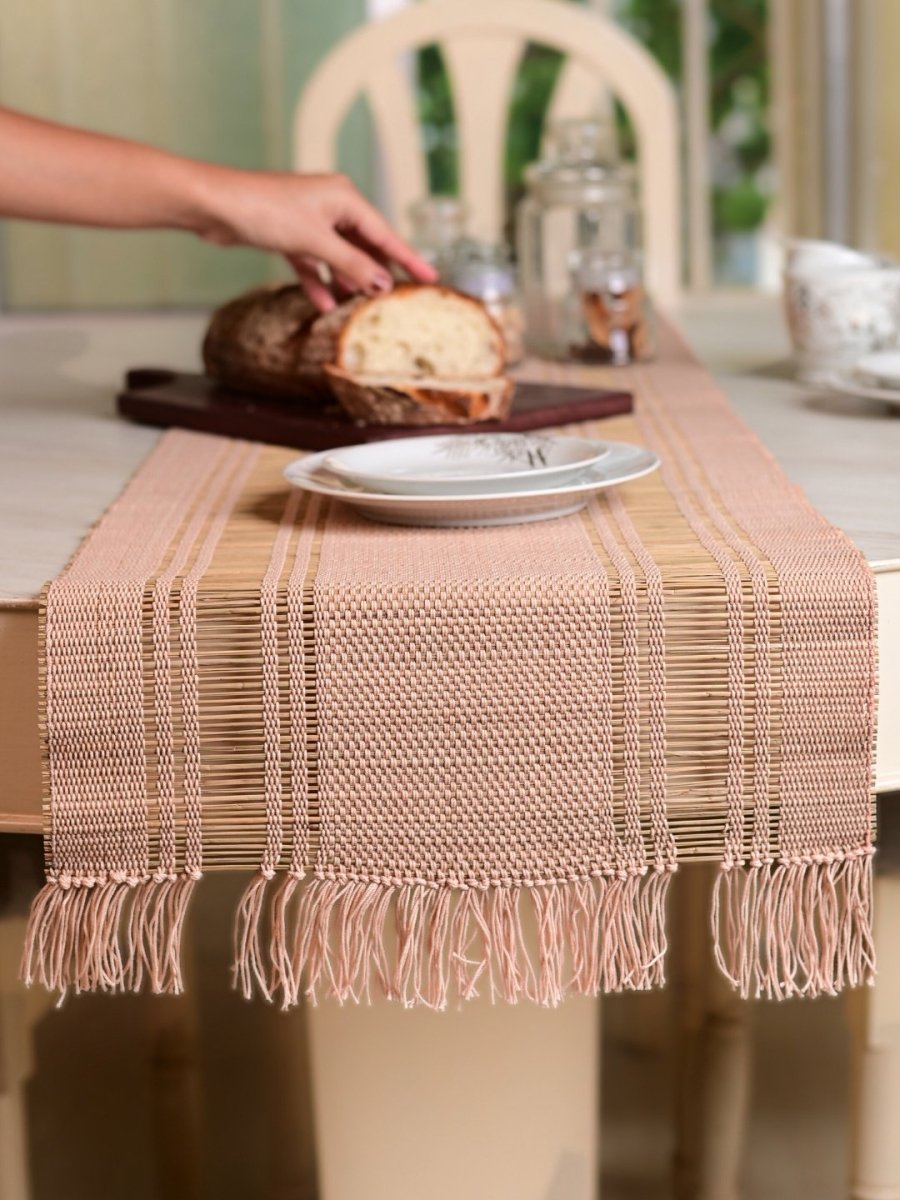 Handmade Madurkathi Table Runner - Blush Pink - Kadam Haat