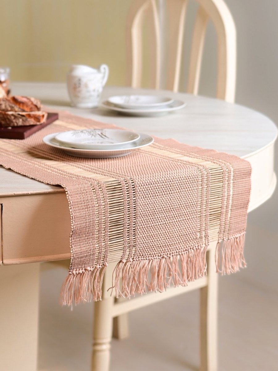 Handmade Madurkathi Table Runner - Blush Pink - Kadam Haat
