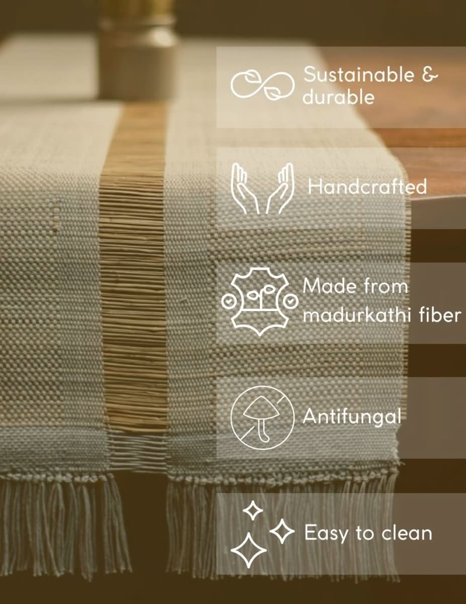 Handmade Madurkathi Table Runner - Grey - Kadam Haat
