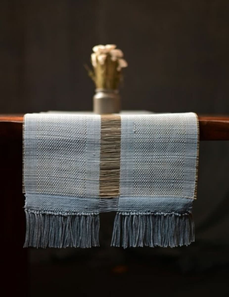 Handmade Madurkathi Table Runner - Grey - Kadam Haat