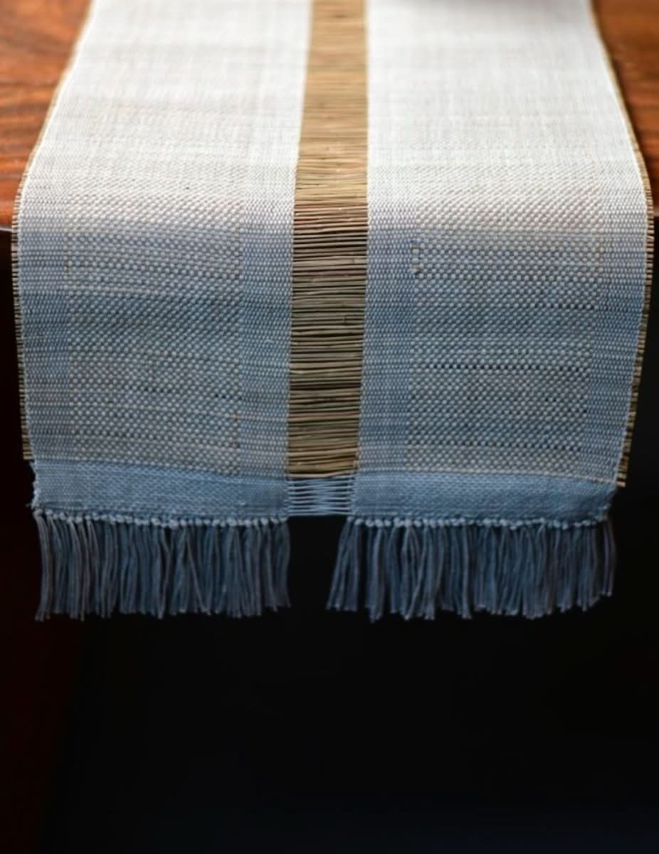 Handmade Madurkathi Table Runner - Grey - Kadam Haat