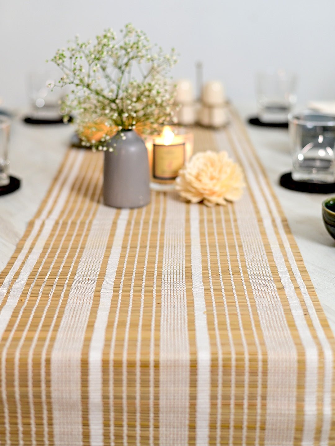 Handmade Madurkathi Table Runner - Ivory Reed - Kadam Haat