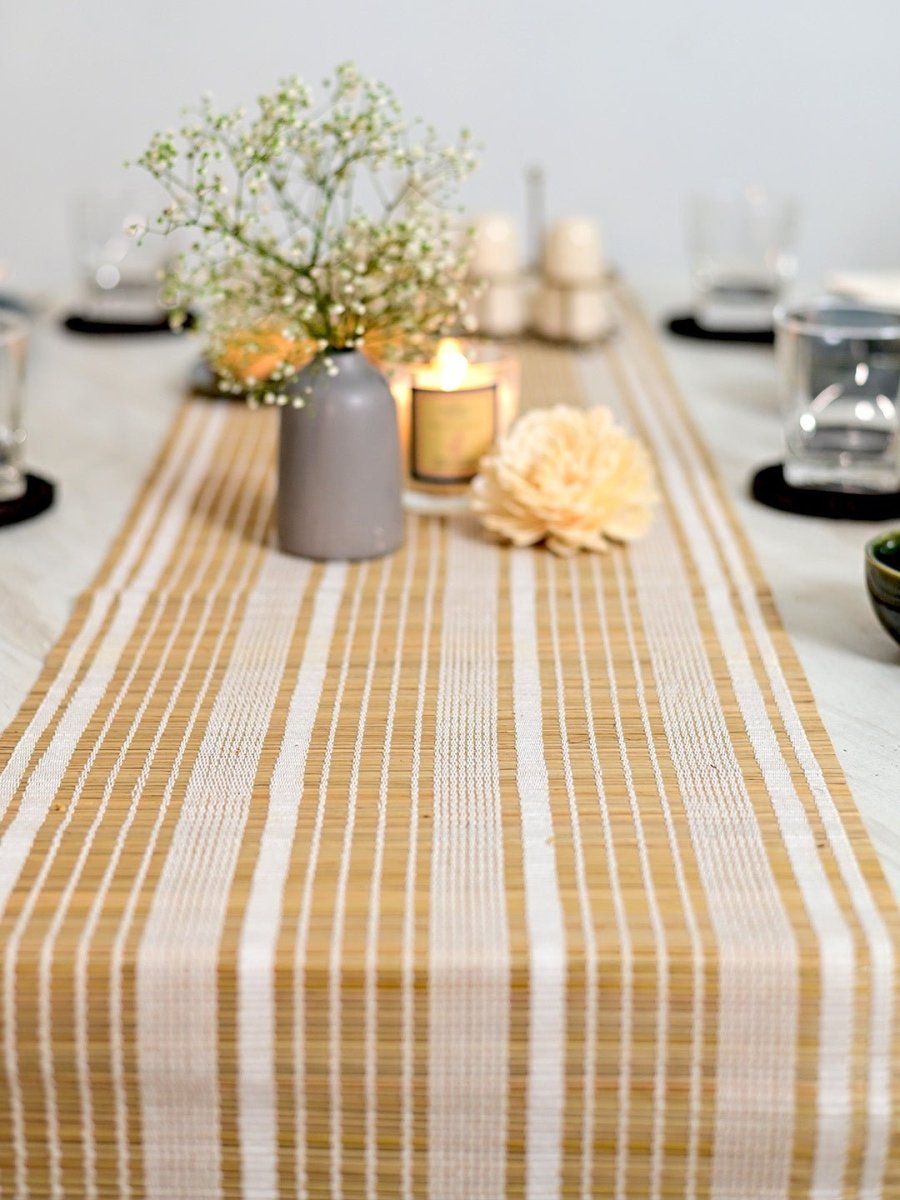 Handmade Madurkathi Table Runner - Ivory Reed - Kadam Haat
