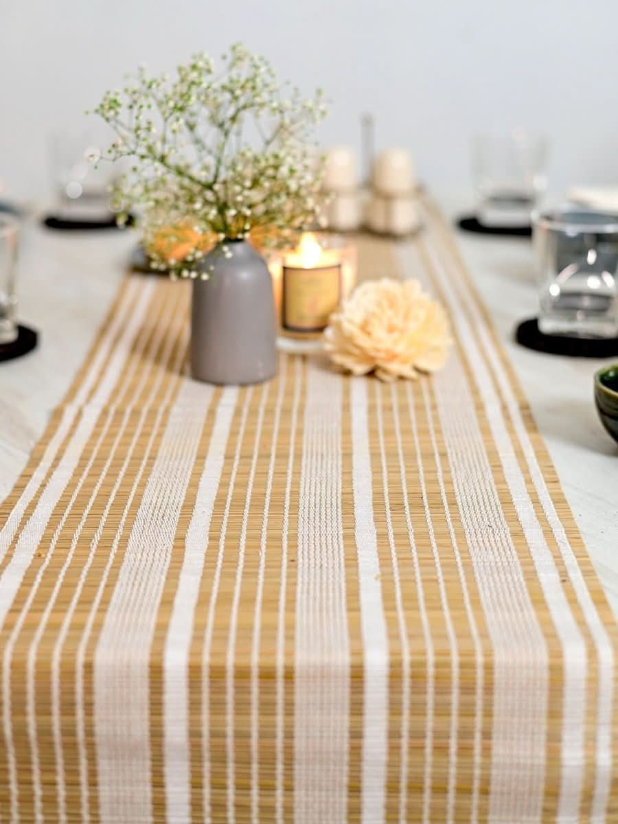 Handmade Madurkathi Table Runner - Ivory Reed - Kadam Haat