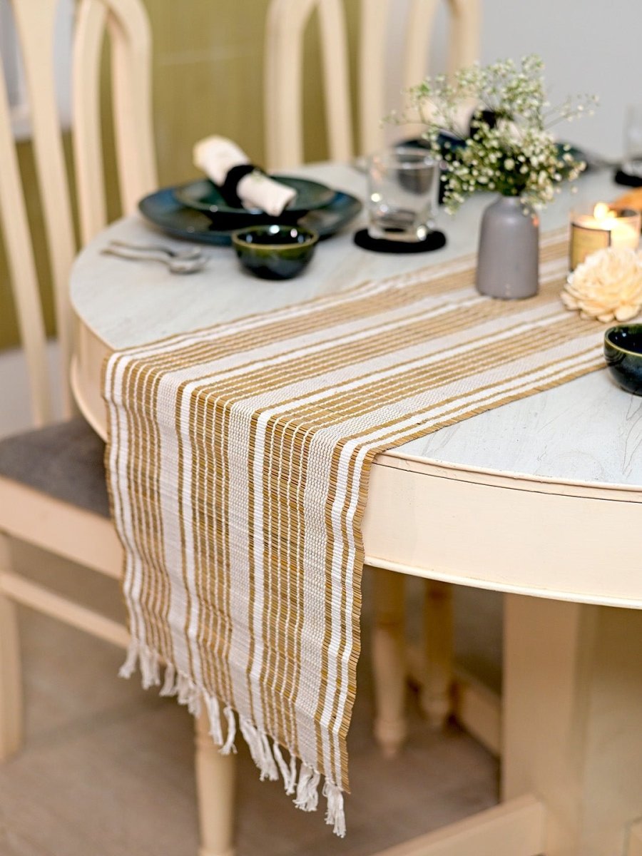 Handmade Madurkathi Table Runner - Ivory Reed - Kadam Haat