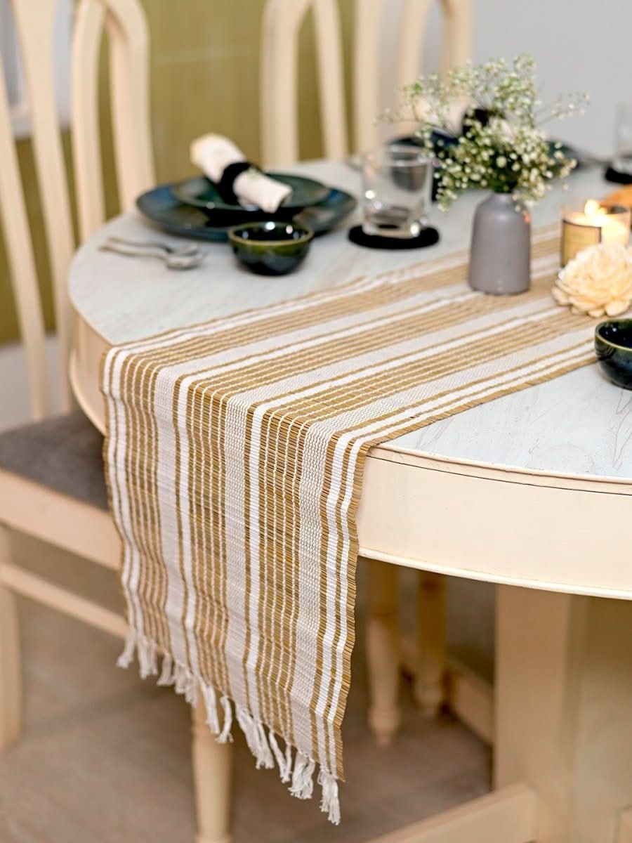 Handmade Madurkathi Table Runner - Ivory Reed - Kadam Haat