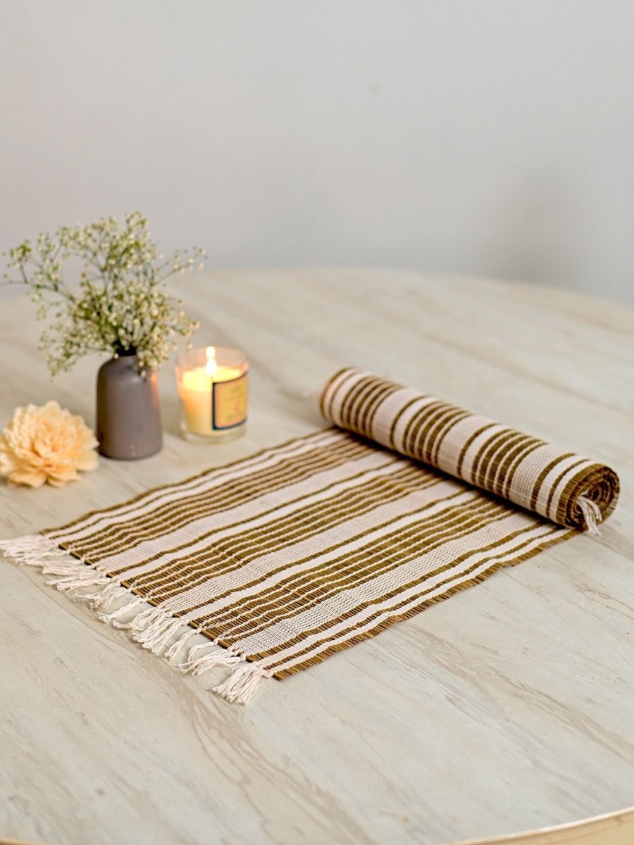 Handmade Madurkathi Table Runner - Ivory Reed - Kadam Haat