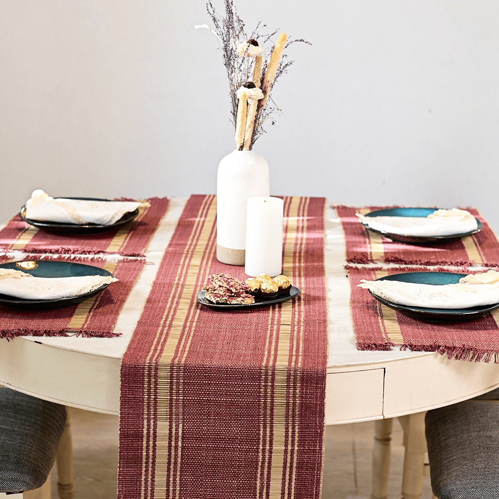 Handmade Madurkathi Table Runner - Lavender Bliss - Kadam Haat