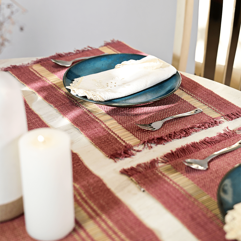 Handmade Madurkathi Table Runner - Lavender Bliss - Kadam Haat