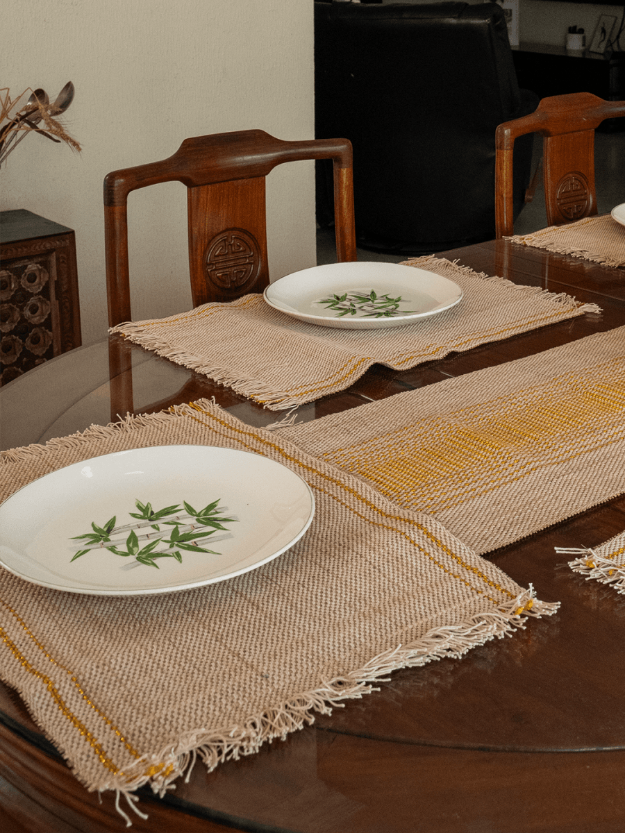 Handmade Madurkathi Table Runner & Mat with Zari - Kadam Haat