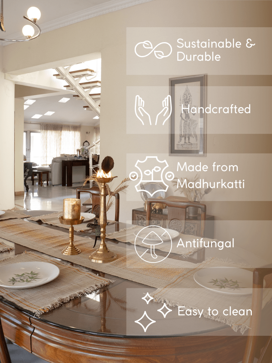 Handmade Madurkathi Table Runner & Mat with Zari - Kadam Haat