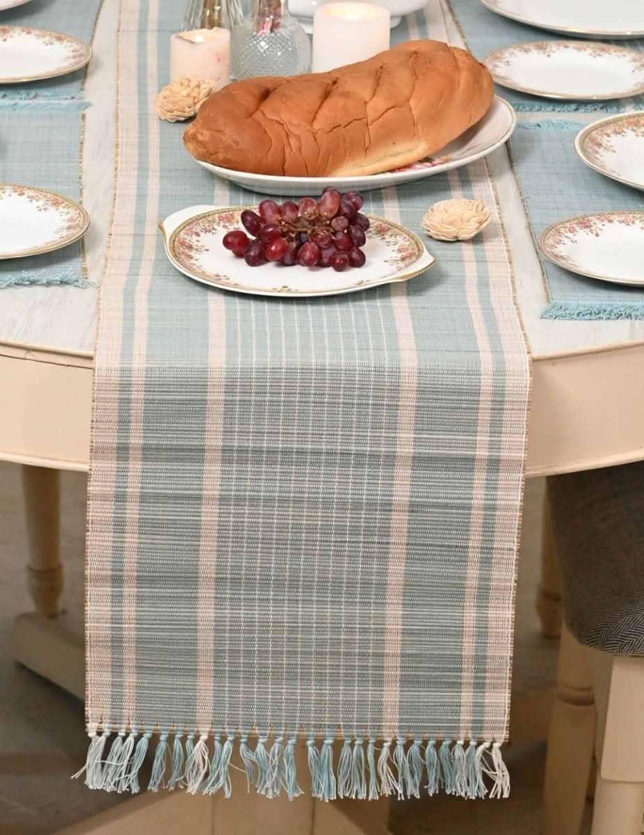 Handmade Madurkathi Table Runner - Morning Sage - Kadam Haat