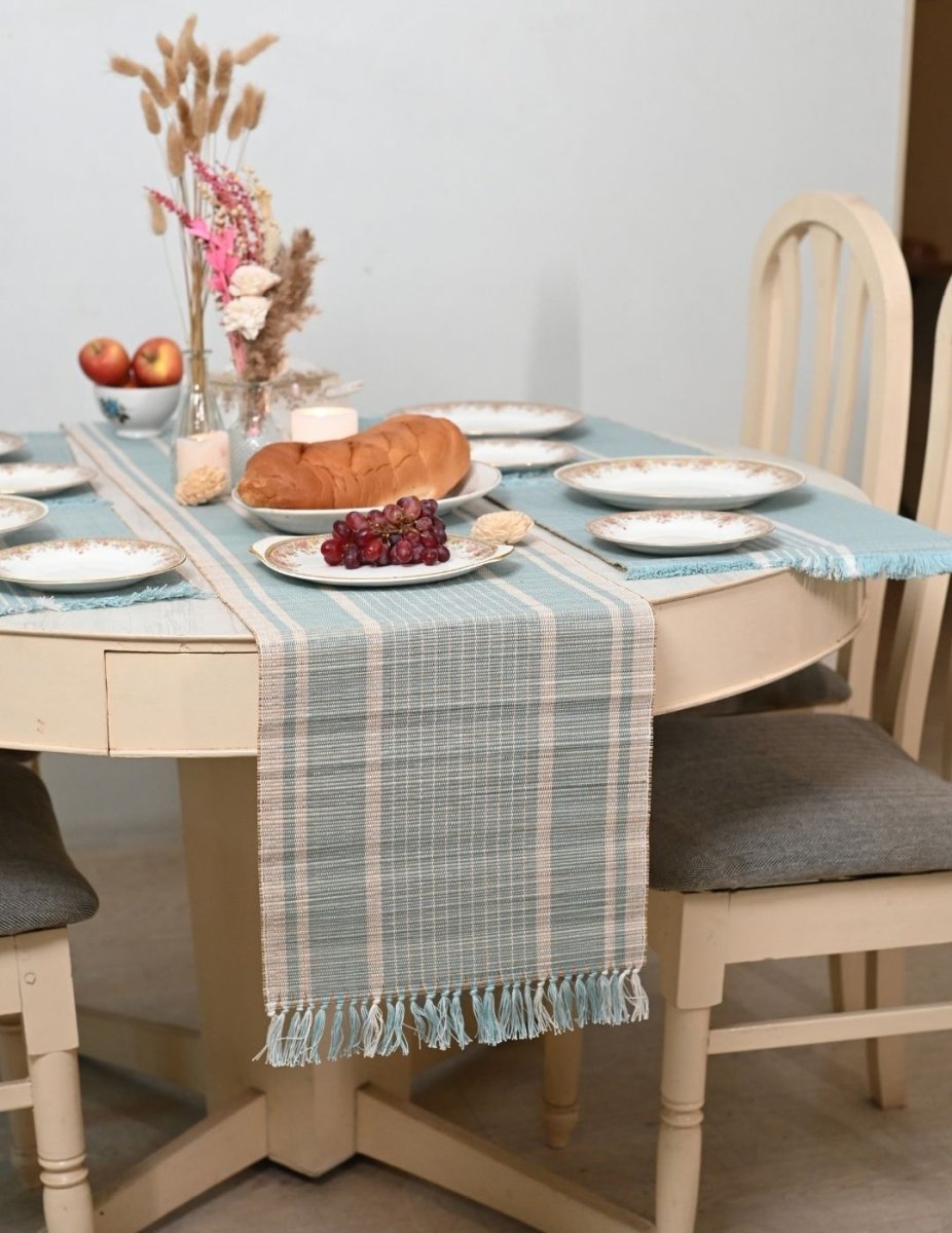 Handmade Madurkathi Table Runner - Morning Sage - Kadam Haat